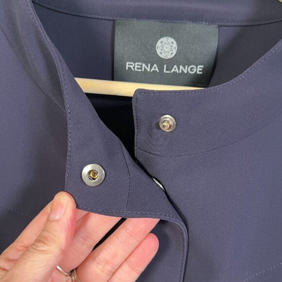 Rena Lange Blazer Jacket Size 10 Navy Blue Work Career Travel Business Office - Picture 8 of 10